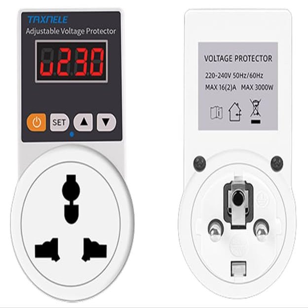 AC 220V 16A Automatic Adjustable Voltage Surge Protector Socket Power Safe Protector (Universal/UK/US/EU Plug) (Universal with Display), Default