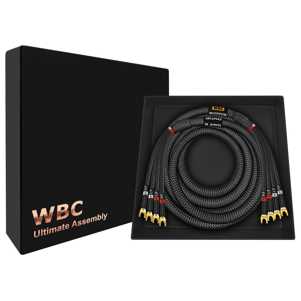 WORLDS BEST CABLES 10 Foot Ultimate - 9 AWG - Ultra-Pure OFC - Premium Audiophile HiFi Single Bi-Amp Speaker Cable for Center Channel with Eminence Spade Plugs & Carbon Tweed Jacket
