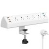 Desk Clamp Power Strip USB C,75W Total Fast Charging Station,45W and 30W USB-C Ports,Desk Edge Mount Power Strip 6-USB Ports,5 AC Outlets Tabletop Surge Protector,Fit 1.6" Tabletop Edge,White view 1