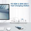 Desk Clamp Power Strip USB C,75W Total Fast Charging Station,45W and 30W USB-C Ports,Desk Edge Mount Power Strip 6-USB Ports,5 AC Outlets Tabletop Surge Protector,Fit 1.6" Tabletop Edge,White view 3