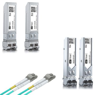 2 Pack 10Gbase-SR Transceivers with 2 Pack 1000Base-SX Transceivers and 2M OM3 LC to LC Fiber Patch Cable, MultiMode SFP LC Fiber Module, SMF 1310nm, for Cisco, MikroTik, Ubiquiti, Unifi, Netgear