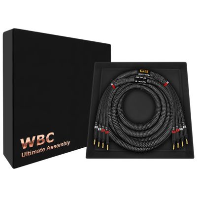 WORLDS BEST CABLES 6 Foot Ultimate - 9 AWG - Ultra-Pure OFC - Premium Audiophile HiFi Single Bi-Amp Speaker Cable for Center Channel with Eminence Gold Banana Plugs & Carbon Tweed Jacket