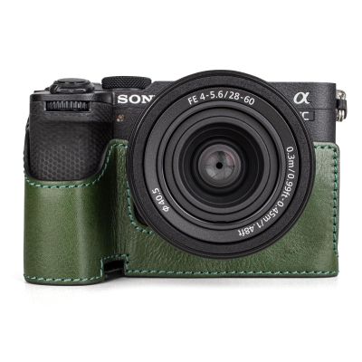 MUZIRI KINOKOO Protective Camera Case for Sony A7C II/A7C2/A7CM2/A7CR, Retro Genuine Leather Half Case for Sony Alpha 7C II/Alpha 7CR Camera with Hand Grip and Opening Bottom Design - Green