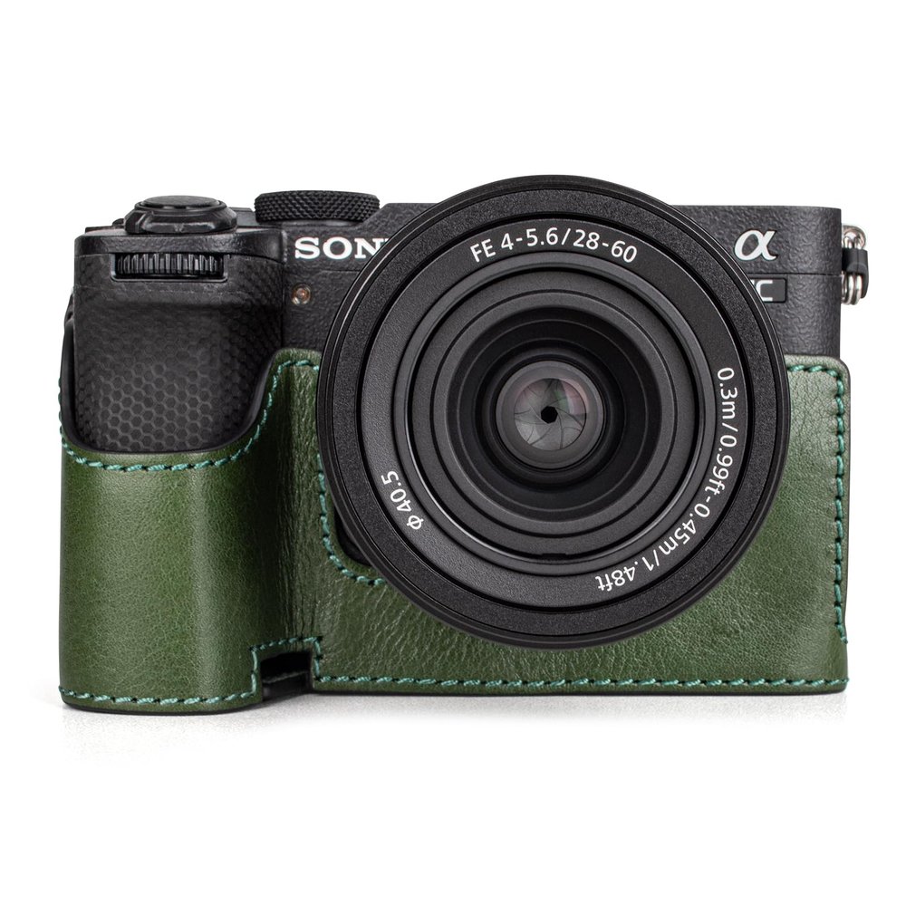 MUZIRI KINOKOO Protective Camera Case for Sony A7C II/A7C2/A7CM2/A7CR, Retro Genuine Leather Half Case for Sony Alpha 7C II/Alpha 7CR Camera with Hand Grip and Opening Bottom Design - Green