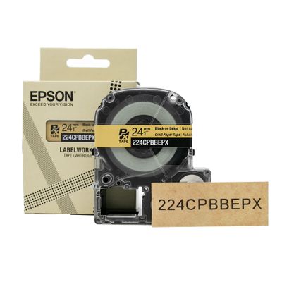 Epson LABELWORKS 224CPBBEPX Genuine Craft Paper Tape Cartridge - Black on Beige Craft Paper Label Maker Tape - 1" (24MM) Wide, 16.5'