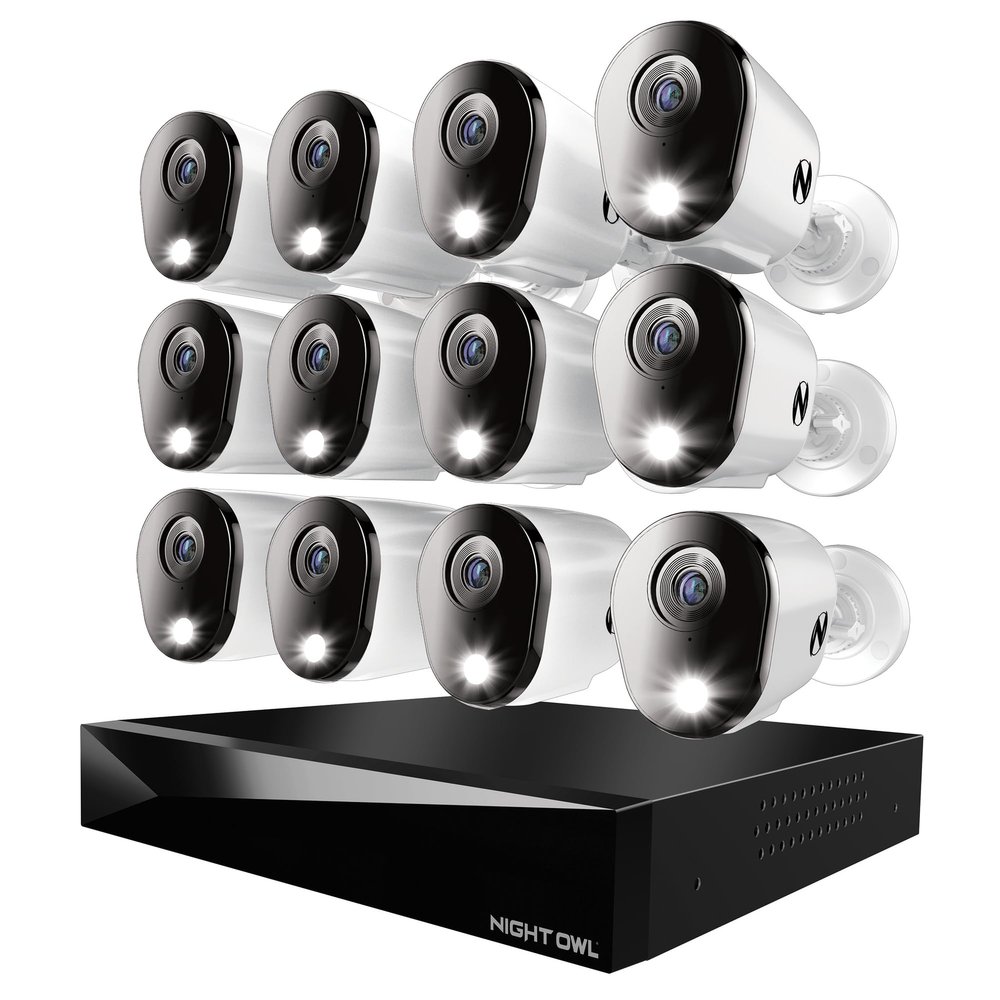 Night Owl 2-Way Audio 20 Channel DVR Video Home Security Camera System with (12) Wired 4K HD Indoor/Outdoor Deterrence Cameras and 2TB Hard Drive (Add up to 4 Wi-Fi Cameras) (12 Camera)