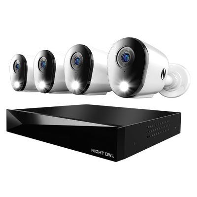 Night Owl 2-Way Audio 12 Channel DVR Video Home Security Camera System with (4) Wired 4K HD Indoor/Outdoor Deterrence Cameras and 2TB Hard Drive (Add up to 4 Wi-Fi Cameras) (4 Camera)