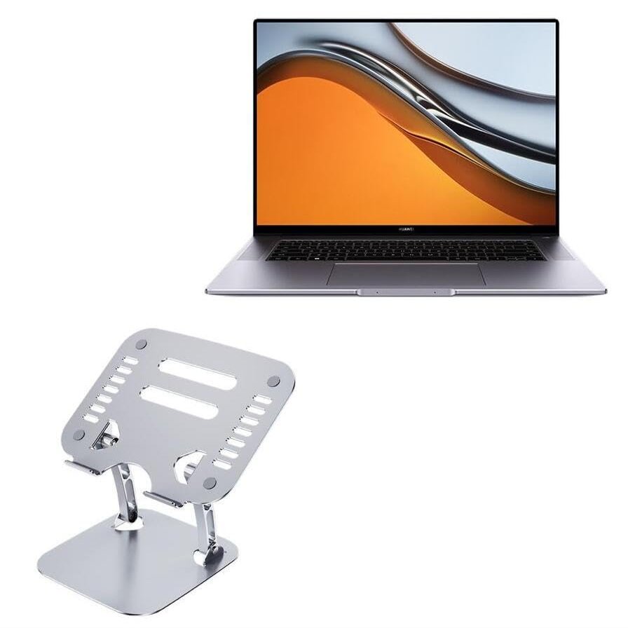 BoxWave Stand and Mount Compatible with Huawei MateBook 16 (16 in) - Executive VersaView Laptop Stand, Ergonomic Adjustable Viewing Angle Metallic Riser - Metallic Silver