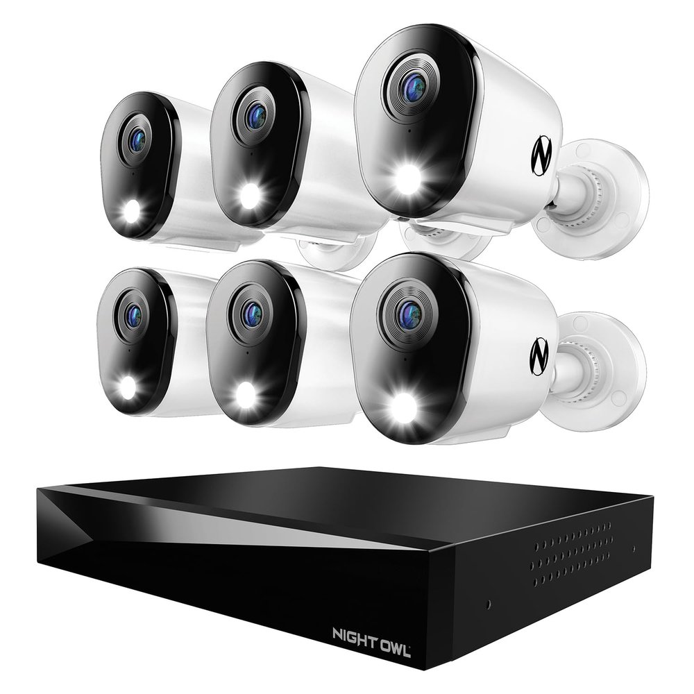 Night Owl 2-Way Audio 12 Channel DVR Video Home Security Camera System with (6) Wired 4K HD Indoor/Outdoor Deterrence Cameras and 2TB Hard Drive (Add up to 4 Wi-Fi Cameras) (6 Camera)