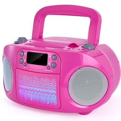 hPlay GC09 Kids Boombox, CD Player, Bluetooth connectivity for Smartphones, AUX, USB, Radio and MP3 connectivity, Sing Along Function, USB Power Adapter Included (Microphone not Included)- Pink