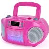 hPlay GC09 Kids Boombox, CD Player, Bluetooth connectivity for Smartphones, AUX, USB, Radio and MP3 connectivity, Sing Along Function, USB Power Adapter Included (Microphone not Included)- Pink view 1