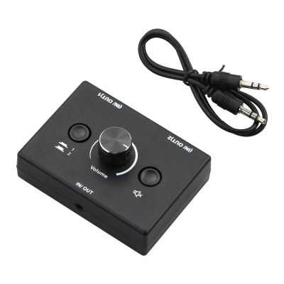 NATEFEMIN 2 in 1 Out 2 Port 3.5mm Stereo Audio Switch, Bi-Directional Audio Switcher, Speaker Switch, No External Power Required