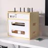 Wooden Router Shelf, Desktop WiFi Router Storage Box Modem Rack, Power Router Fences Standing Shelf Units, Cable Management Hider Box Organizer for Office and Home (White Maple) view 2