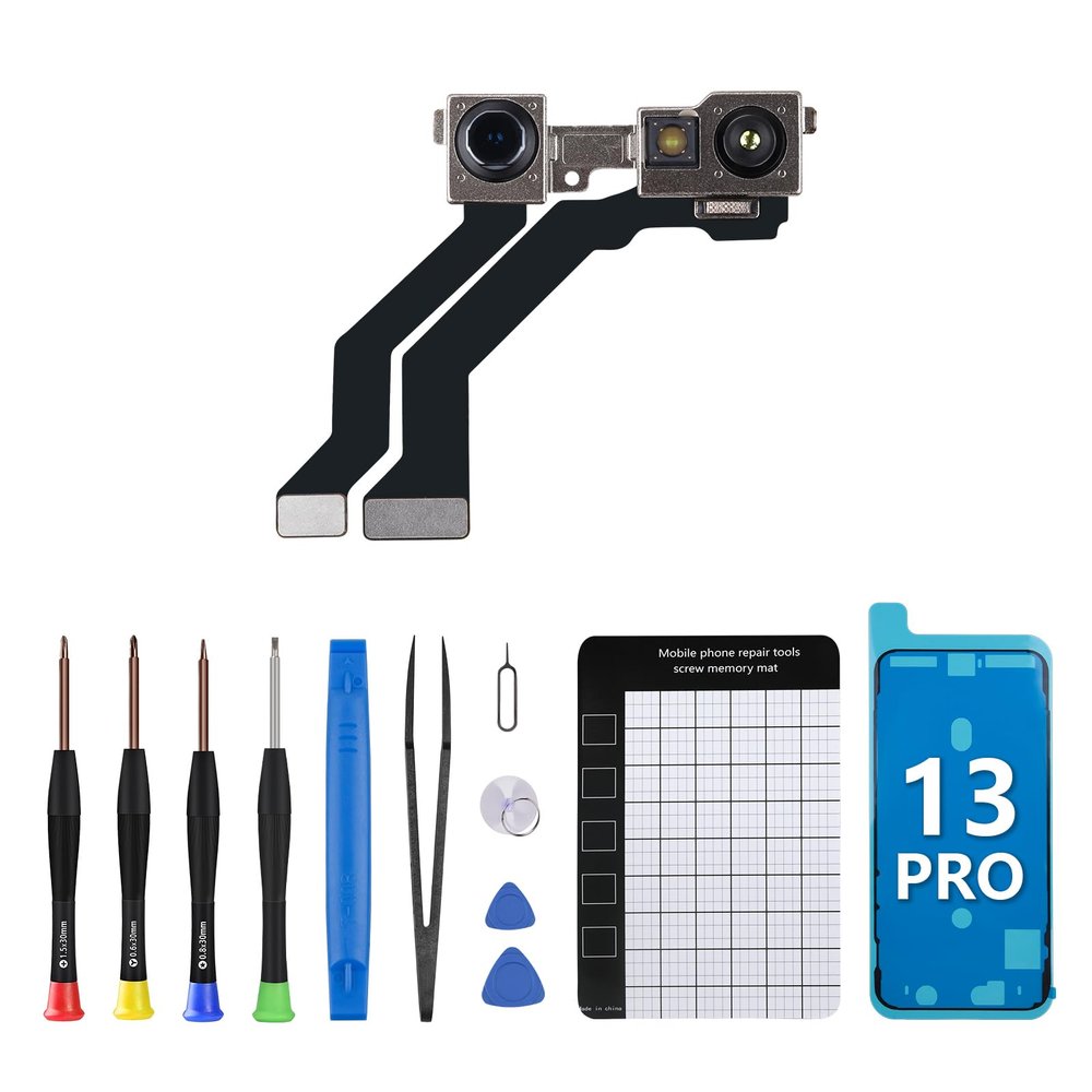 CYKJGS for iPhone 13 Pro Front Camera Replacement New Face Front Camera Part OEM Facing 12MP Lens Module Transmitter Light Receiver Flex Cable Connector Repair Tool Kit A2636 A2638 A2639 A2640 A2483