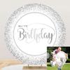 OERJU Happy Birthday Round Backdrop Cover White and Silver Happy Birthday Backdrop Round Happy Birthday Backdrop Women Men Birthday Party Decoration Circle Backdrop Cover Photo Booth Background 7.5ft view 1