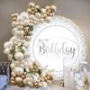 OERJU Happy Birthday Round Backdrop Cover White and Silver Happy Birthday Backdrop Round Happy Birthday Backdrop Women Men Birthday Party Decoration Circle Backdrop Cover Photo Booth Background 7.5ft view 3