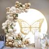 OERJU Round Butterfly Backdrop Cover Butterfly Circle Backdrop Cover White and Gold Butterfly Photo Background for Girls Women Princess Birthday Baby Shower Party Decorations Photo Studio Props 7.5ft view 3