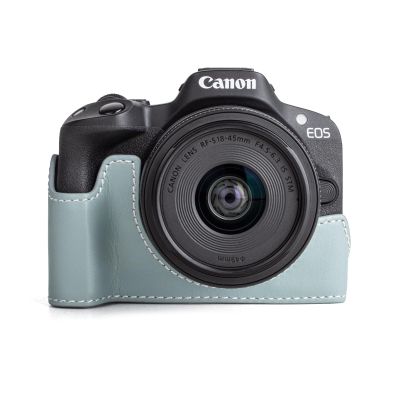 MUZIRI KINOKOO EOS R50 Case, Retro Style Genuine Leather Camera Case for Canon EOS R50, Hand Grip, Tripod Attachable, Blue