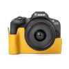 MUZIRI KINOKOO EOS R50 Case, Retro Style Real Genuine Leather Case for Canon EOS R50/EOSR50 Camera Protective Case - EOS R50 Case with Hand Grip and Opening Bottom Design - Yellow view 1