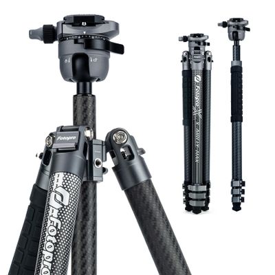 Fotopro 65" Carbon Fiber Travel Tripod, Professional Heavy Duty Tripod with Super Large Ball Head Flip Lock Max Load 22lbs, wih Monopod Phone Clip, X-AIRFLY Max Grey
