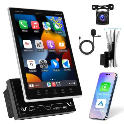 [2G+64G] 9.7 inch Android Vertical Double Din Car Stereo 2 Din Touch Screen CarPlay Radio Unit - Wireless Car Play/Android Auto/Bluetooth/1080P/SWC/GPS+AHD Backup Camera+MIC