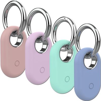 Rzttwl 4 Pack Holder Case Compatible with Samsung Galaxy SmartTag 2, Silicone GPS Tracker for Samsung Tag 2 with Key Ring, Anti-Lost Tag2 Protective Case for Keys(Green,Pink,Purple,Blue)