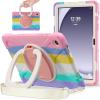 360 Rotation Case for Galaxy Tab A9+ A9 Plus 11'' 2023 SM-X210/X215/X216with Shoulder Strap Rotatable Kickstand/Handle Rugged Silicone Child Protective CoverColorful Pink view 1