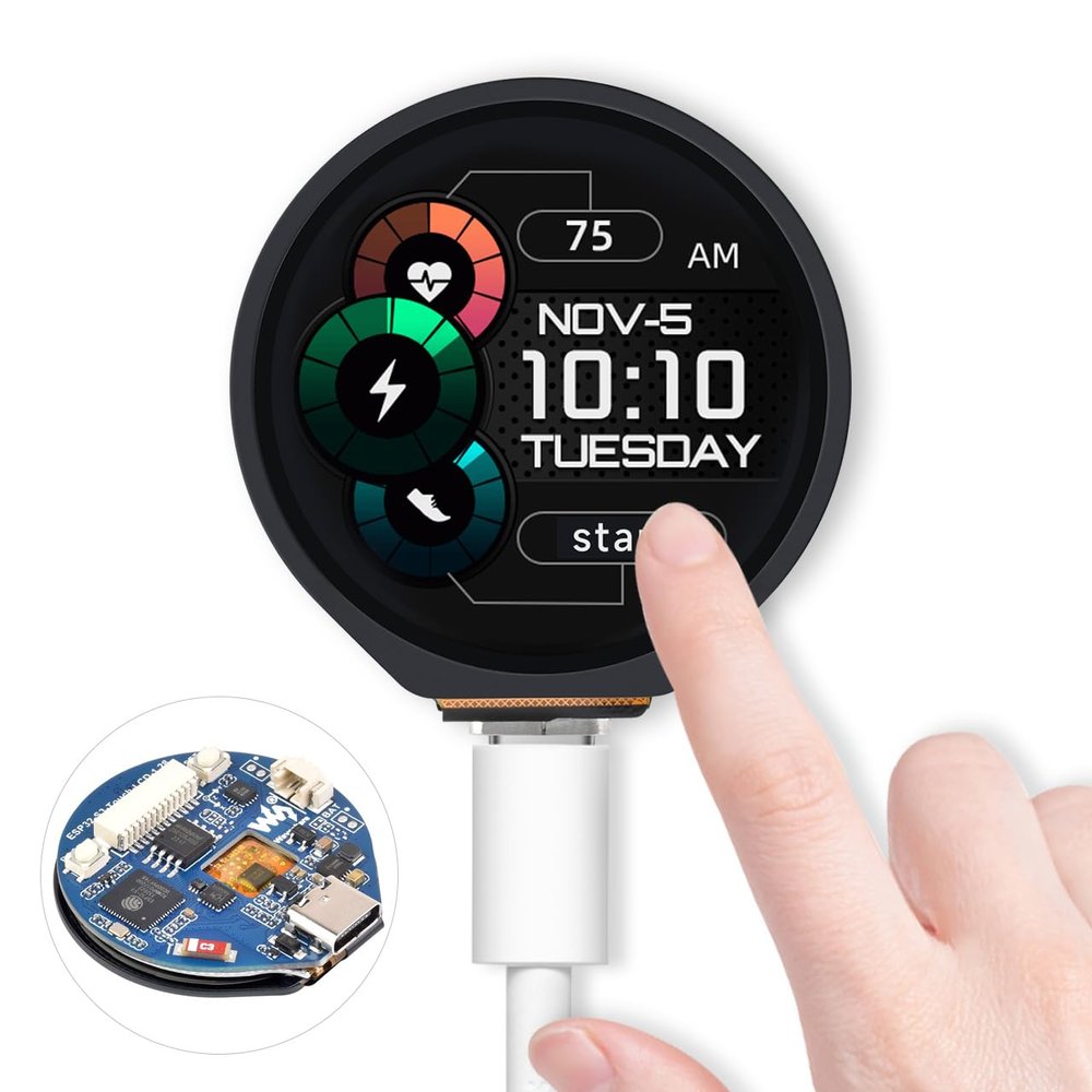 Waveshare ESP32-S3 Development Board, with 1.28inch Round Touch LCD, Compact Size, Accelerometer and Gyroscope Sensor