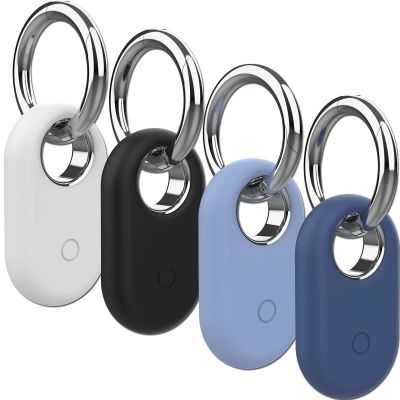 Rzttwl 4 Pack Holder Case Compatible with Samsung Galaxy SmartTag 2, Silicone GPS Tracker for Samsung Tag 2 with Key Ring, Anti-Lost Tag2 Protective Case for Keys(Black,White,Blue,Blue)