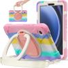 360 Rotation Case for Galaxy Tab A9 8.7'' 2023 SM-X110/X115/X117with Shoulder Strap Rotatable Kickstand/Handle Rugged Silicone Child Protective CoverColorful Pink view 1
