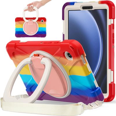 360 Rotation Case for Galaxy Tab A9 8.7'' 2023 SM-X110/X115/X117with Shoulder Strap Rotatable Kickstand/Handle Rugged Silicone Child Protective CoverColorful Red