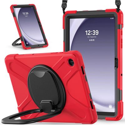 360 Rotation Case for Galaxy Tab A9+ A9 Plus 11'' 2023 SM-X210/X215/X216with Shoulder Strap Rotatable Kickstand/Handle Rugged Silicone Child Protective CoverRed