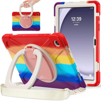 360 Rotation Case for Galaxy Tab A9+ A9 Plus 11'' 2023 SM-X210/X215/X216with Shoulder Strap Rotatable Kickstand/Handle Rugged Silicone Child Protective CoverColorful Red