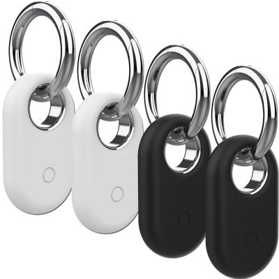 Rzttwl 4 Pack Holder Case Compatible with Samsung Galaxy SmartTag 2, Silicone GPS Tracker for Samsung Tag 2 with Key Ring, Anti-Lost Tag2 Protective Case for Keys(Black,Black,White,White)