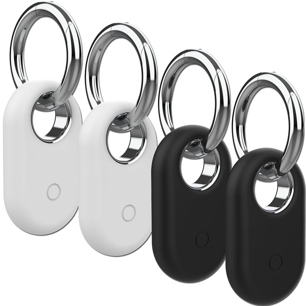 Rzttwl 4 Pack Holder Case Compatible with Samsung Galaxy SmartTag 2, Silicone GPS Tracker for Samsung Tag 2 with Key Ring, Anti-Lost Tag2 Protective Case for Keys(Black,Black,White,White)