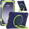 360 Rotation Case for Galaxy Tab A9+ A9 Plus 11'' 2023 SM-X210/X215/X216with Shoulder Strap Rotatable Kickstand/Handle Rugged Silicone Child Protective CoverNavy Blue+Green view 3