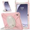 360 Rotation Case for Galaxy Tab A9+ A9 Plus 11'' 2023 SM-X210/X215/X216with Shoulder Strap Rotatable Kickstand/Handle Rugged Silicone Child Protective CoverPink view 2