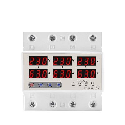 3 Phase 380V Din Rail Voltmeter Ammeter Adjustable Over and Under Voltage Current Limit Protection Relays Protector (Size : 100A with N 3X230V)
