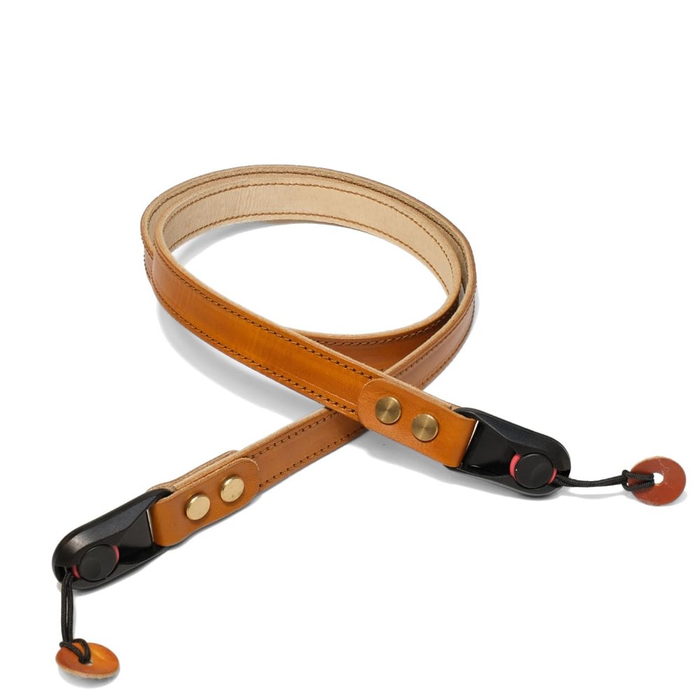 Handmade Leather Camera Strap - Quick Release Buckle - Made from Veg Tan leather, hand-dyed color. (Tawny Brown)
