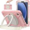 360 Rotation Case for Galaxy Tab A9 8.7'' 2023 SM-X110/X115/X117with Shoulder Strap Rotatable Kickstand/Handle Rugged Silicone Child Protective CoverPink view 1