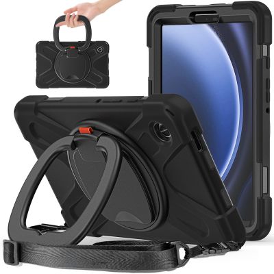 360 Rotation Case for Galaxy Tab A9 8.7'' 2023 SM-X110/X115/X117with Shoulder Strap Rotatable Kickstand/Handle Rugged Silicone Child Protective Cover Balck