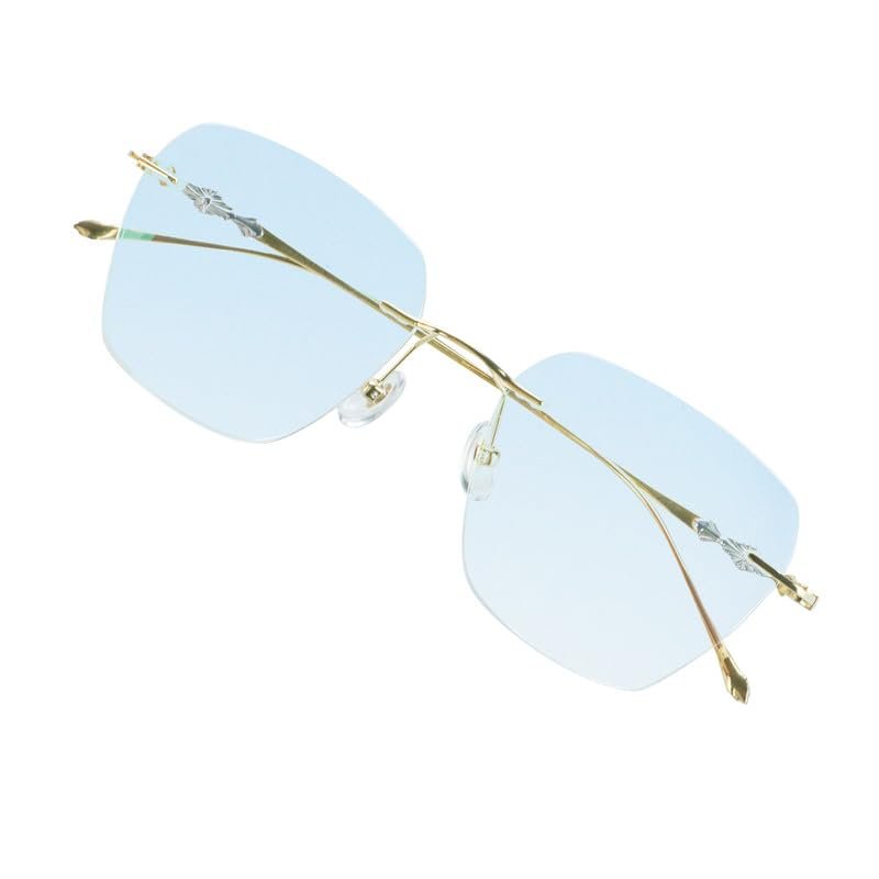VisionGlobal Pure Titanium Frame for men/women Blue Light Blocking,Hand-set Diamond Fashion Glasses (Golden Blue, No Magnification)