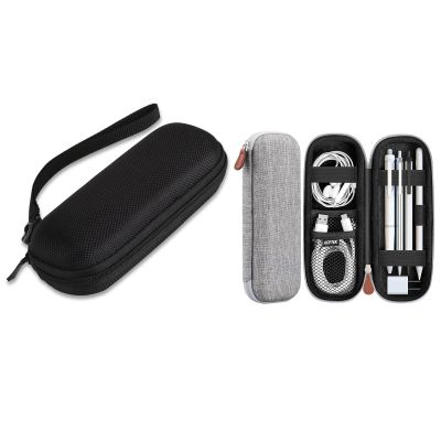 AGPTEK Carrying Case Holder for Digital Voice Recorders and Apple Pencil, Elastic Strap Sleeve Pocket Protective Zipper Hard Case for Stylus Pen and Electronic Accessories, Black+Grey