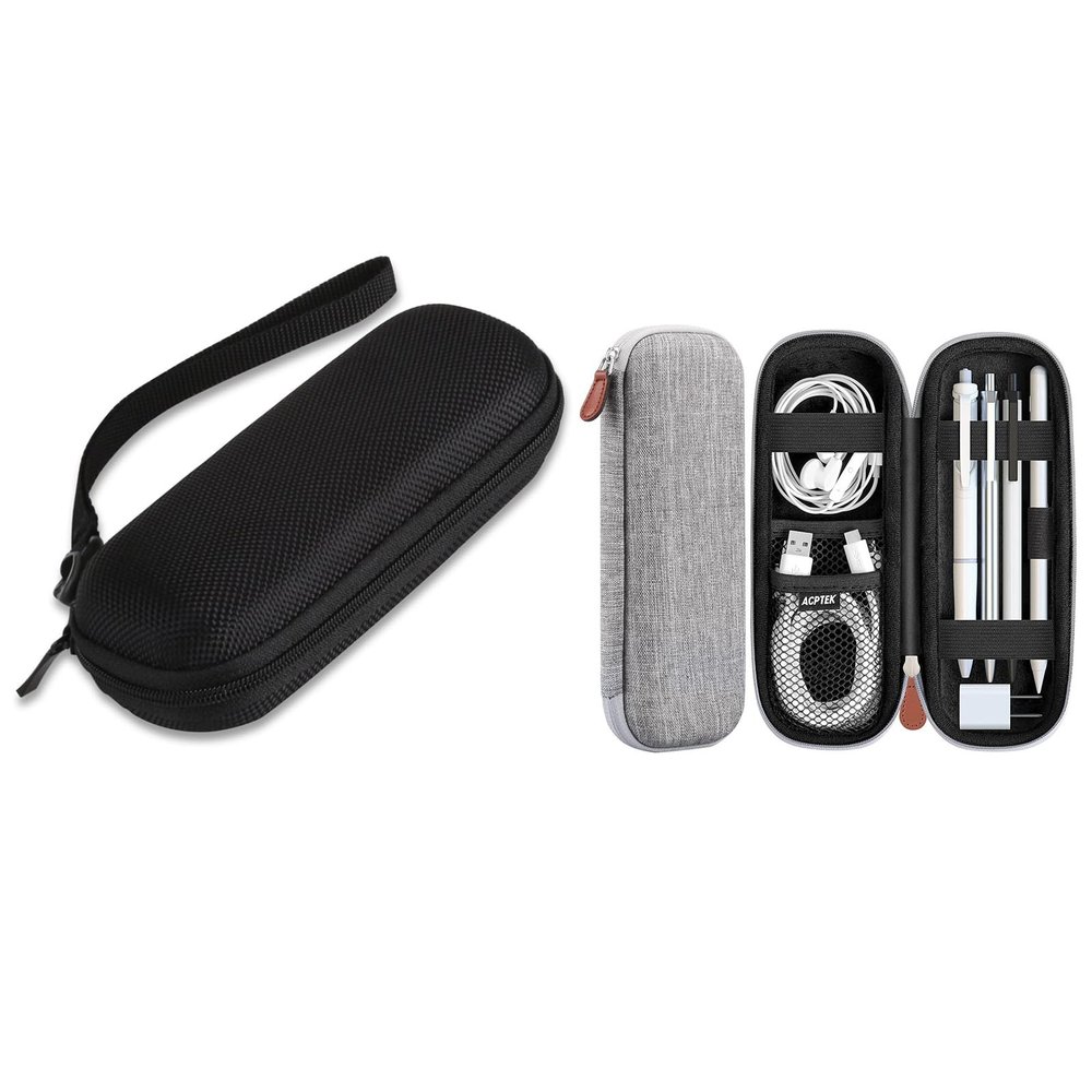 AGPTEK Carrying Case Holder for Digital Voice Recorders and Apple Pencil, Elastic Strap Sleeve Pocket Protective Zipper Hard Case for Stylus Pen and Electronic Accessories, Black+Grey