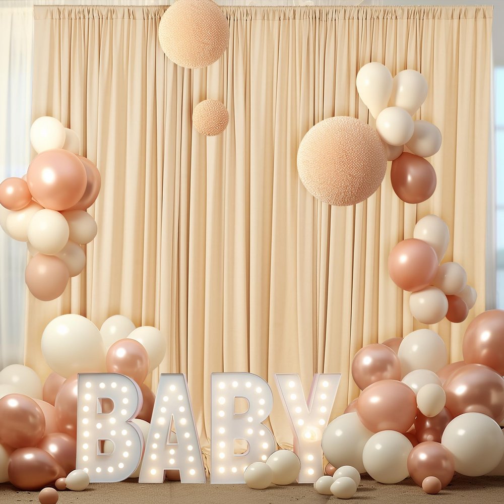 10ft x 10ft Wrinkle Free Champagne Backdrop Curtains for Parties Weddings, Thick Silky Polyester Fabric Photo Backdrop Drapes, 2 Panels 5X 10 ft Background Cloth for Birthday Baby Shower Photography
