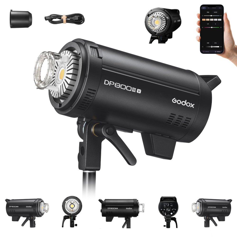 Godox DP800III-V Upgraded Studio Flash Light 800Ws Power GN126 5600200K Strobe Lighting Built-in 2.4G Wireless X System Bowens Mount Photography Flashes for Wedding Fashion Advertising Photography
