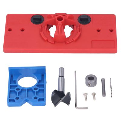 QANYEGN 35mm Hinge Hole Saw Jig, Drilling Guide Cuer Bit Set, Hinge Hole Drill Guide Locator for Woodworking(Red)