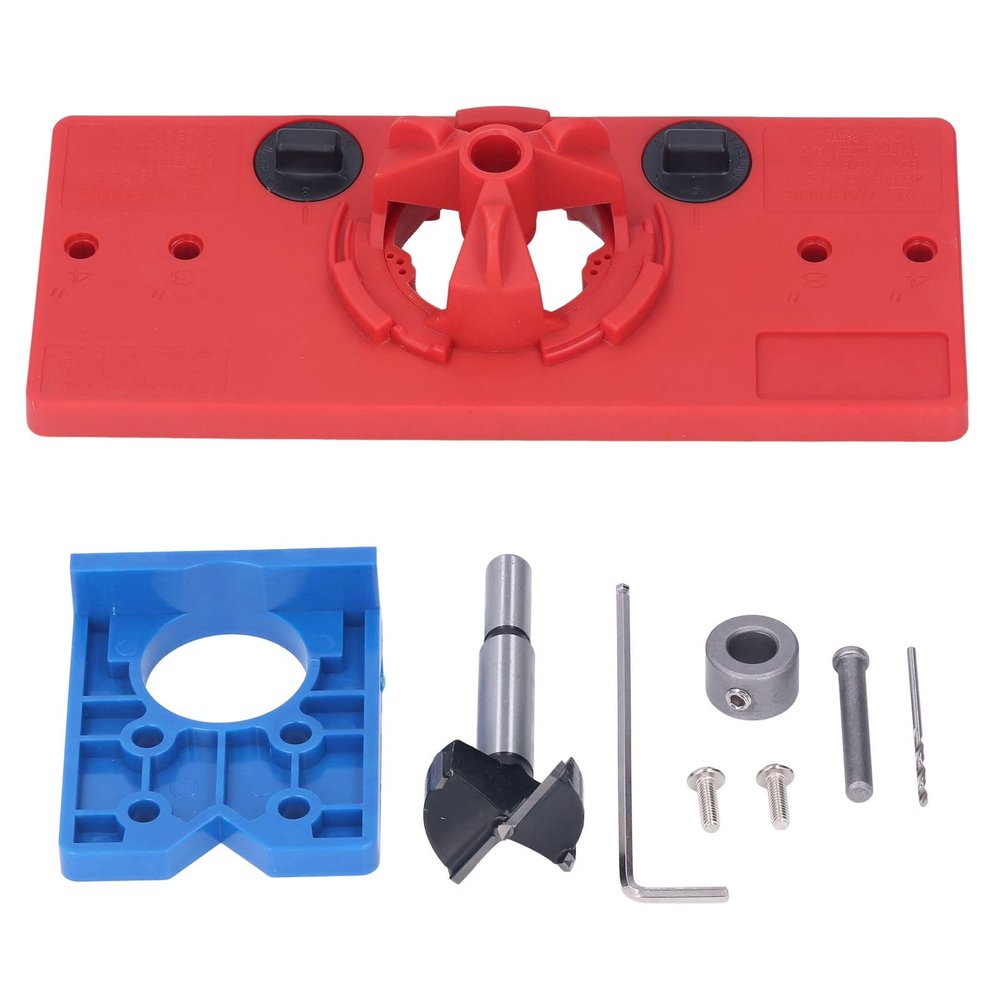QANYEGN 35mm Hinge Hole Saw Jig, Drilling Guide Cuer Bit Set, Hinge Hole Drill Guide Locator for Woodworking(Red)