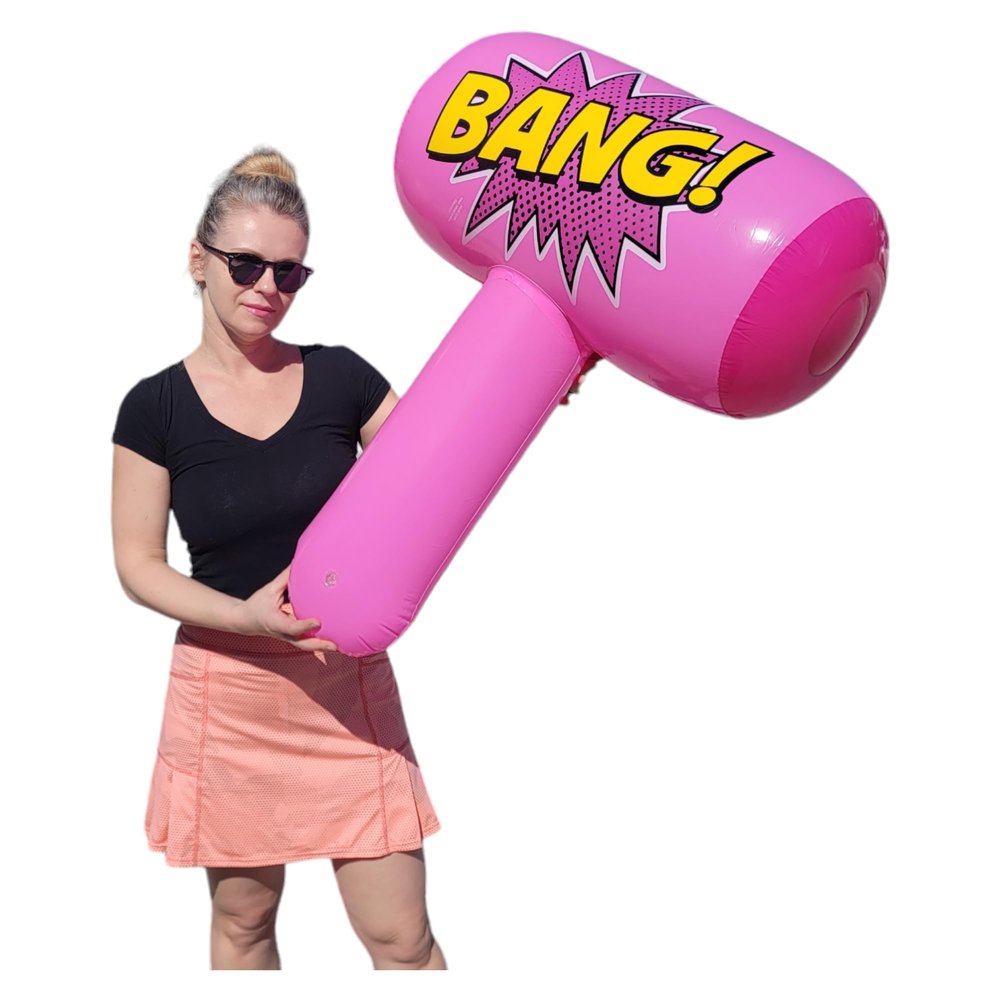 Zugar Land Colorful Jumbo Bang Mallet Inflate (36") Pink, Blue, Purple and Green Colors. Double-Sided Superhero Inflatable Big Bopper Hammer for Play Fights for Kids and Adults. (Pink)