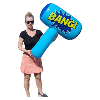 Zugar Land Colorful Jumbo Bang Mallet Inflate (36") Pink, Blue, Purple and Green Colors. Double-Sided Super Hero Inflatable Big Bopper Hammer for Play Fights for Kids and Adults. (Blue)